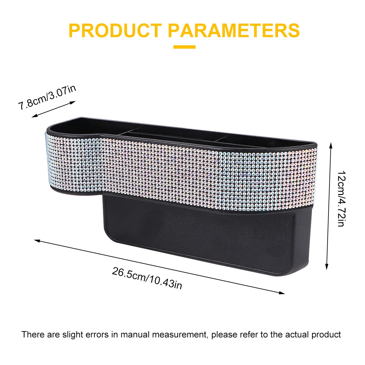 Car Seat Gap Organizer Rhinestone Studded Storage Case Microfiber ABS Durable Practical Driver Side Car Seat Gap Filler