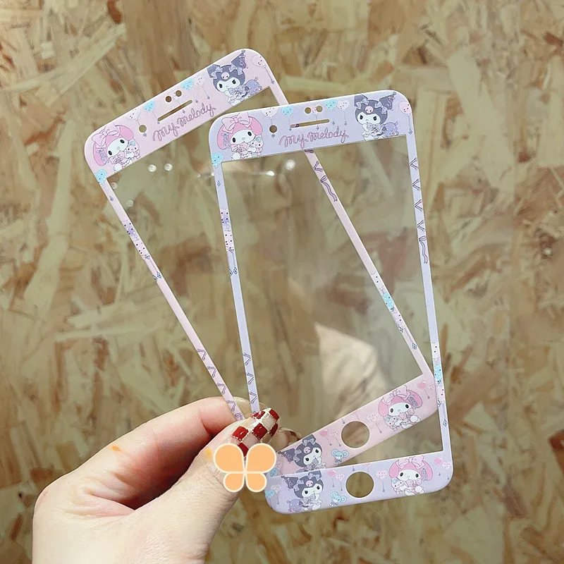 Kawaii Hello Kitty Screen Protector for IPhone 6 7 8 S Plus SE Sanrio Anime Kuromi My Melody Cinnamoroll Tempered Glass