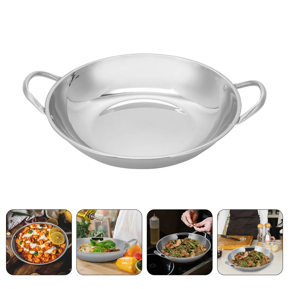 

Camping Stove Stainless Steel Pot Small Pan Kitchen Frying Paella Cooking Utensils Wok Silver Metal Pans for