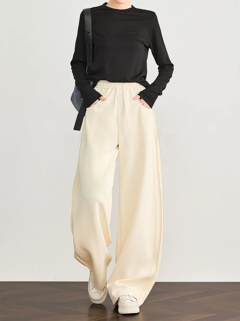 

FALIN High Waist Sports Pants Long Drapey Wide Leg Scythe Pants Khaki Color Spring Commute Sle Ladies Casual Pants