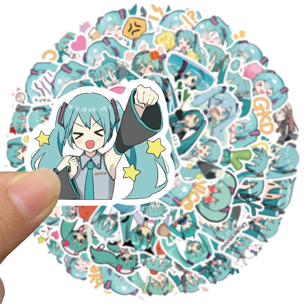 65Pcs Cute Cartoon Hatsune Miku Sticker Waterproof Vinyl for Laptop Guitar Skateboard Luggage Graffiti Sticker Kid Party Gift