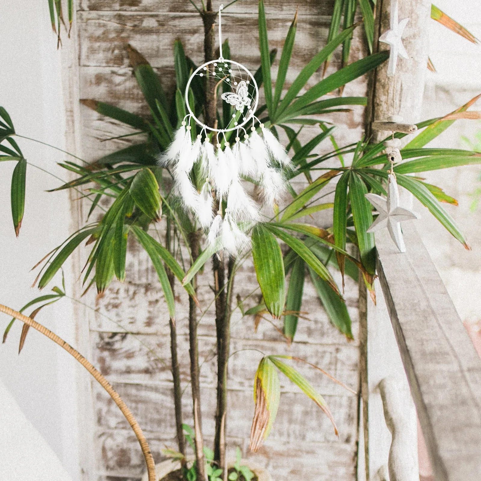 

Plastic Dream Catcher Ornament Indoor Wall Hanging Decorative Plumes Macrame Style Artificial Decoration Lanyard Home Yard