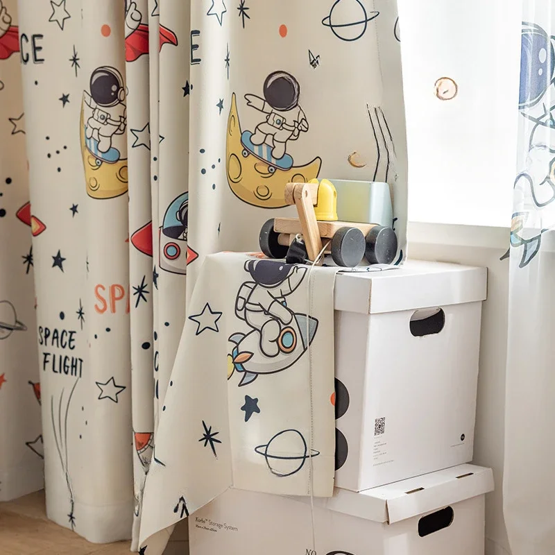 

Children's Curtains New Blackout Curtains Boys Children's Room Bedroom Living Room Astronaut Printing Cartoon Curtains Custom