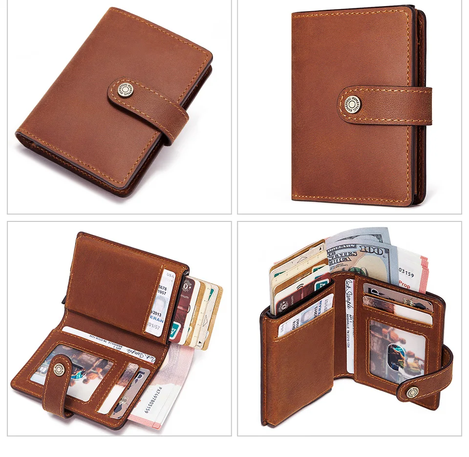 HUMERPAUL Crazy Horse Leder Herren-Geldbörse mit RFID-blockierendem Kartenhalter, Mini-Pop-Up-Geldbörsen aus Metall, Münzfach mit Reißverschluss für Herren – Detail 19