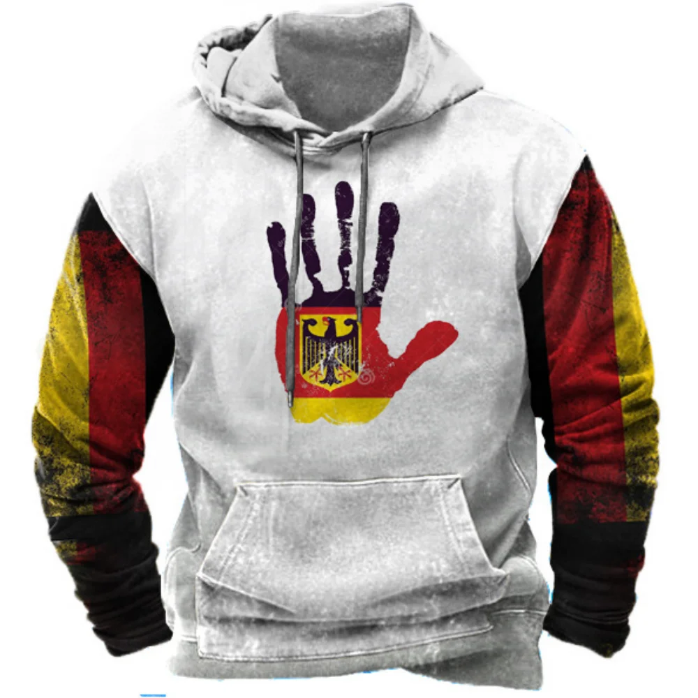 Vintage German Flag Hoodie For Men German Oversized Casual Hooded Sweatshirt Unisex Everyday Pullover Tops Autumn Street Apparel