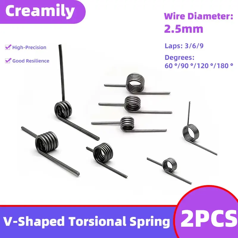 

Creamily 2PCS V-Shaped Helical Torsion Spring 2.5mm Wire Diameter Torsional Spring OD12-30mm Angle 60/90/120/180 Degree Spring