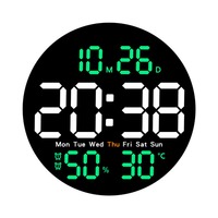 Remote Control 10 Inch LED Wall Clock Temperature/ Humidity Display Large Screen Hanging Digital Clock Timing Countdown