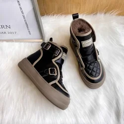 Shoes for Women Sports Platform Black Chunky Womens Snow Boots Round Toe White Leather Sneakers Comfrtable Winter Footwear 2024