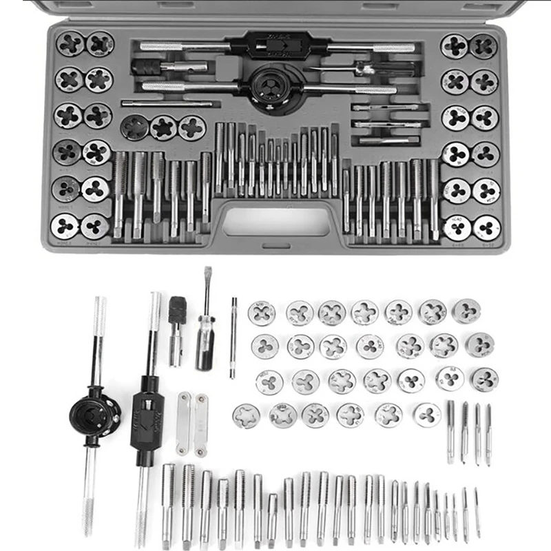 60 In 1 Tap And Die Sets M3-M12 Female Drill Male Thread Screw Threading Kit Key Mechanical Workshop Machine Tools Professional