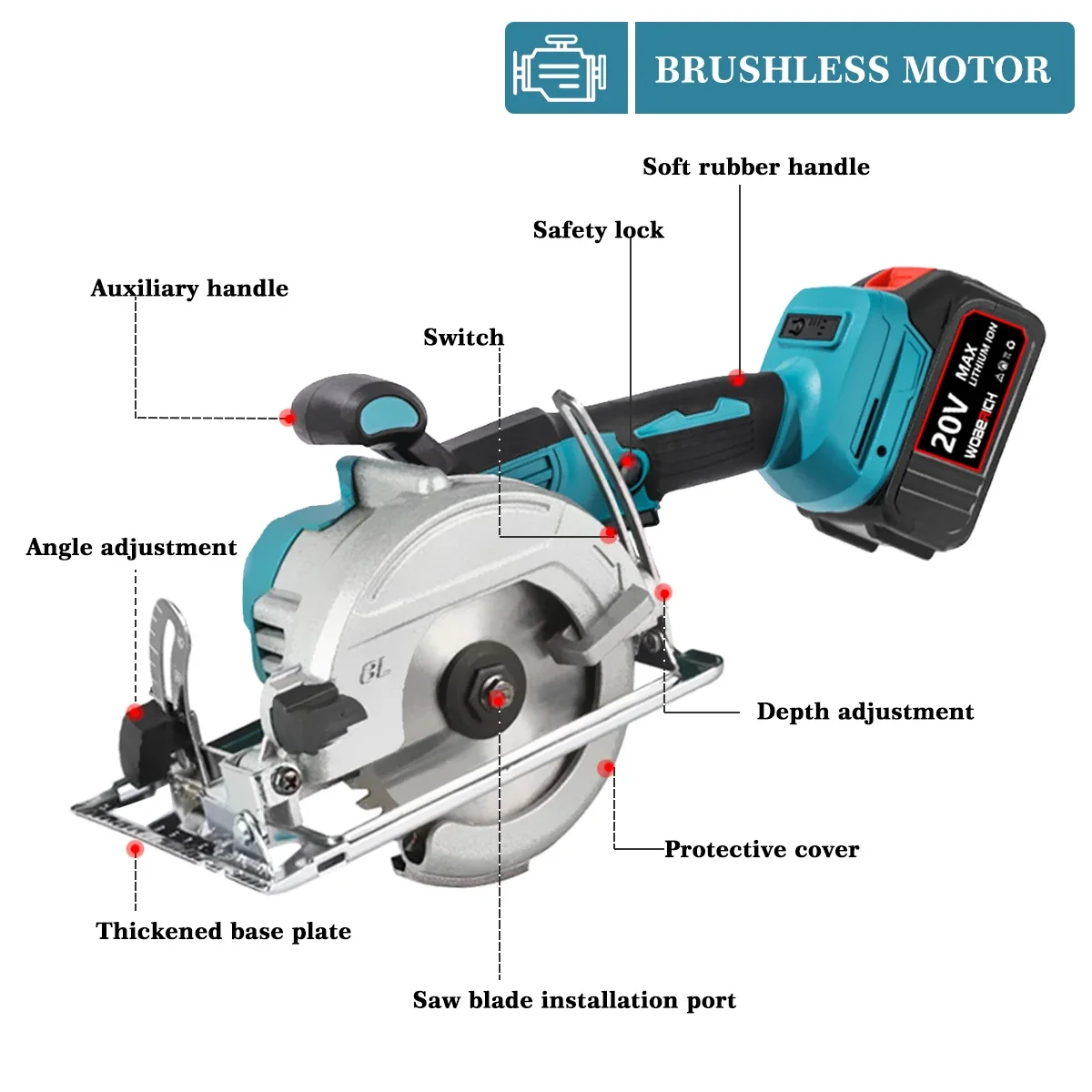 Brushless 5Inch 125mm Mini Electric Circular Saw Cordless 0-45° Adjustbale Woodworking Power Garden Tool For Makita 18V Battery