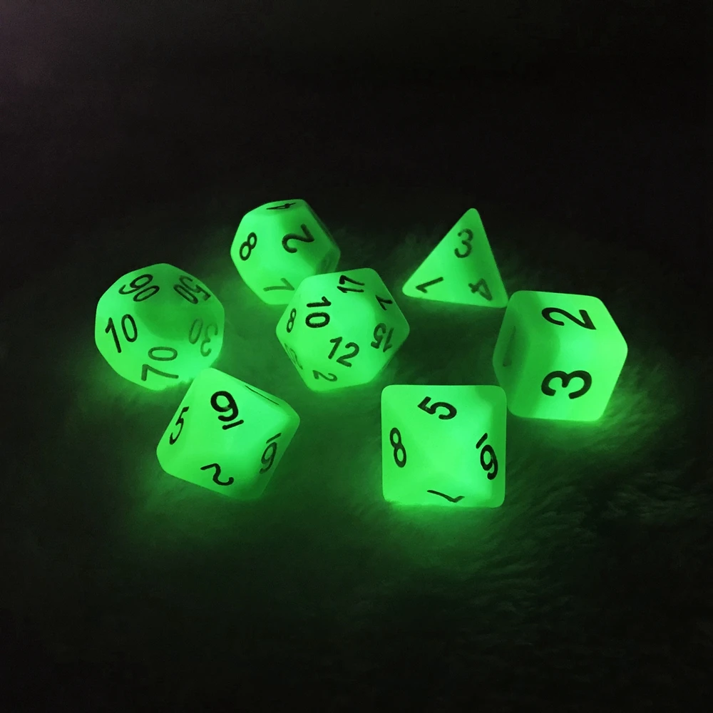 Resin dice Green for TRPG Polyhedral Dice Noctilucent Glow In The Dark 7 Pcs Per Set For DND for COC Board Game