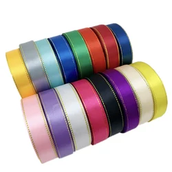 (25 Yards/roll) 20mm Single Satin Ribbon Gold Edge Wholesale High Quality Gift Packaging Handmade DIY Ribbon Roll