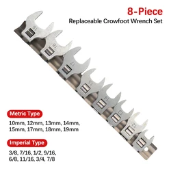 Zapasowy klucz Bullhorn zestaw kluczy Crowfoot 8-częściowy metryczny/imperial do klucza dynamometrycznego z grzechotką główka kwadratowa napęd 3/8 cala