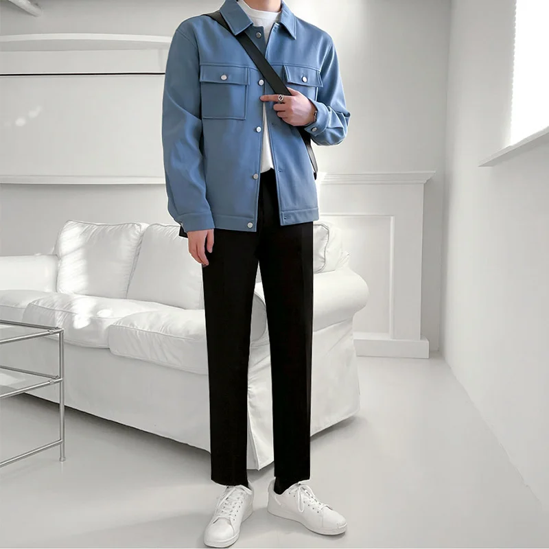 Trousers Spring Men's Slim Fit Suit Pants Korean Fashion Straight Casual Black Grey Ankle Length Pants 2022 New 2Y2105