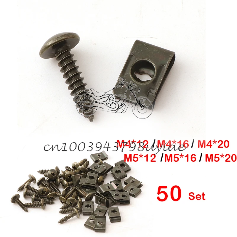 50set/lot M4 4.2mm M5 4.8mm Motorcycle Car Scooter ATV Moped Ebike Plastic Cover Metal Retainer Self-tapping Screw and Clips