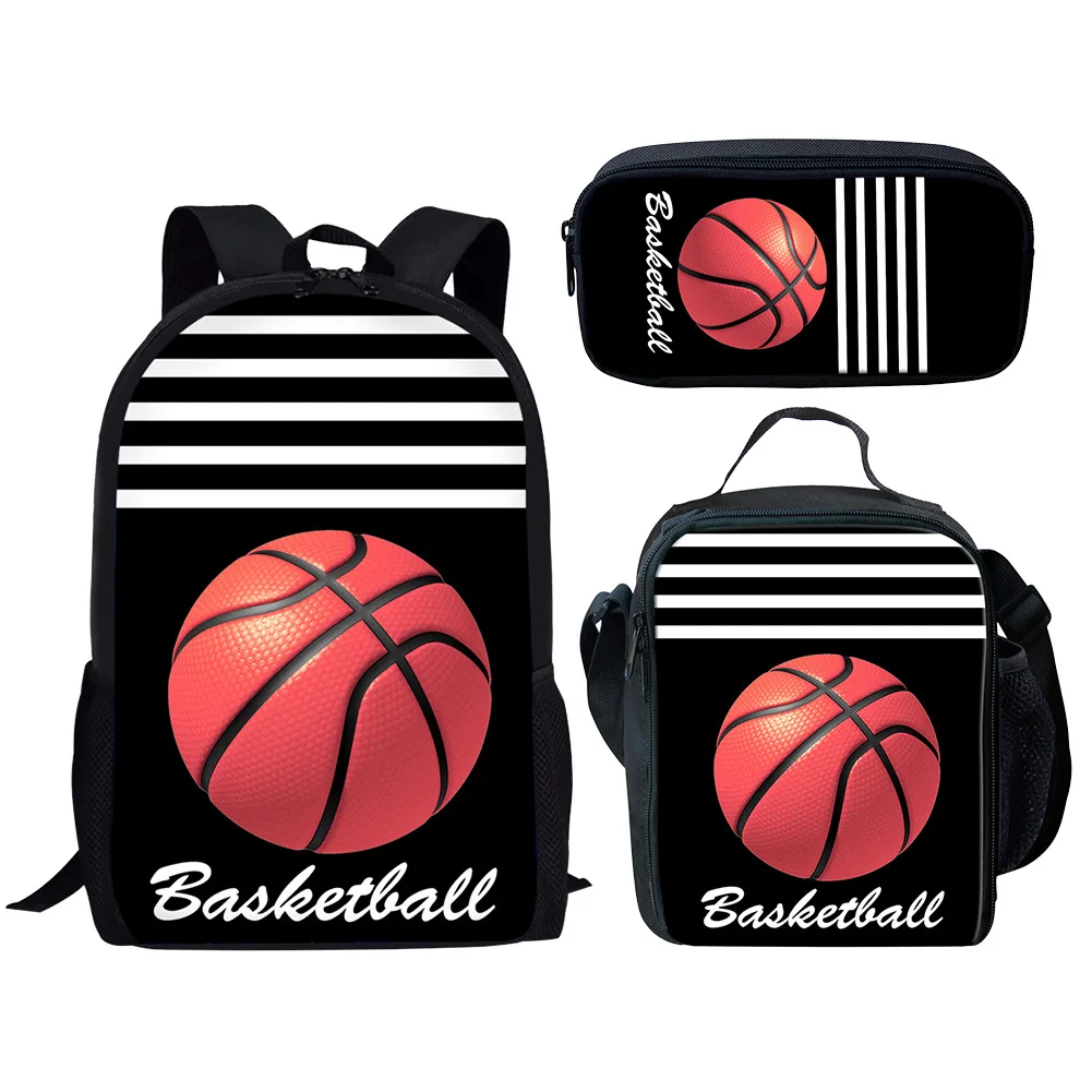 Cartoon Novelty Basketball Football Baseball 3D Print 3pcs/Set pupil School Bags Laptop Daypack Backpack Lunch bag Pencil Case