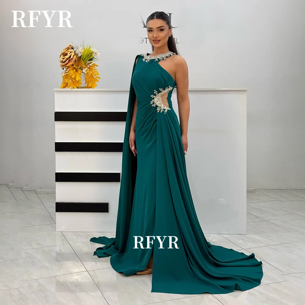 

RFYR Платье для выпускного вечера из бисера Вечернее платье с кристаллами и камнями на одно плечо Вечернее платье с вырезом из крепа Торжественное платье для торжественных случаев по индивидуальному заказу