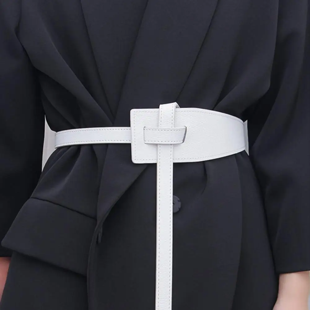 

Female Faux Leather Belt Korean Style Irregular Shape Faux Leather Belt with Adjustable Knot Long Waistband for Women