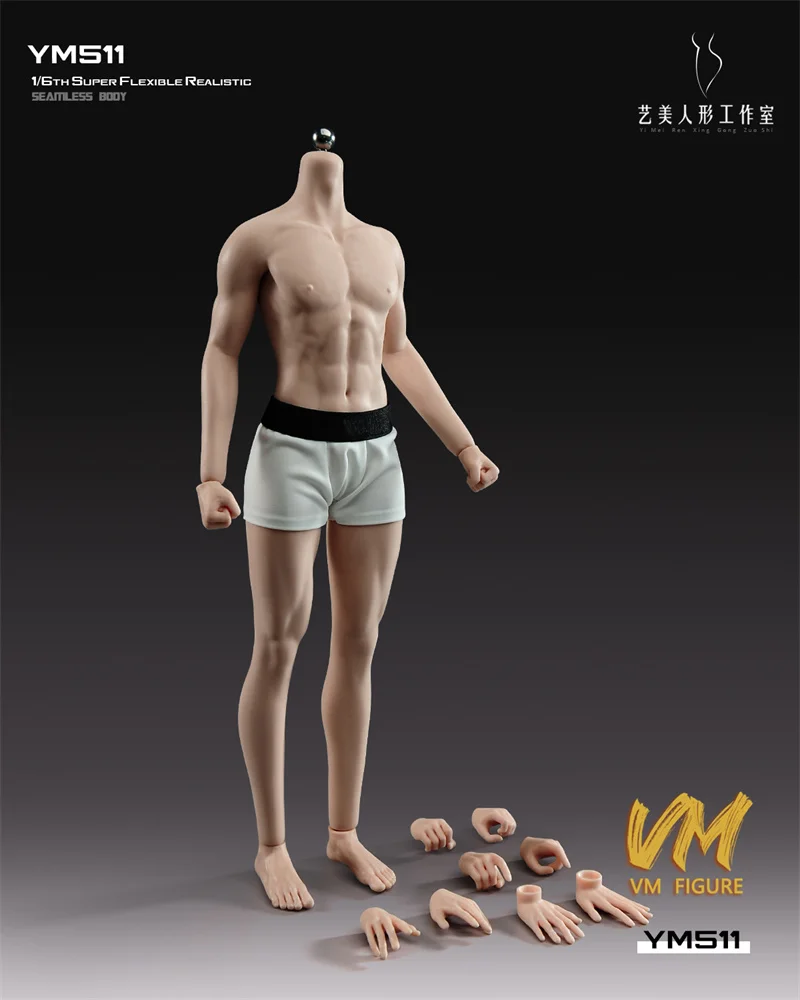 1/6 YM511 Man Fitness Muscular Flexible Movable Seamless Silicone Body Model Design Details 12" Male Soldier Action Figure Doll