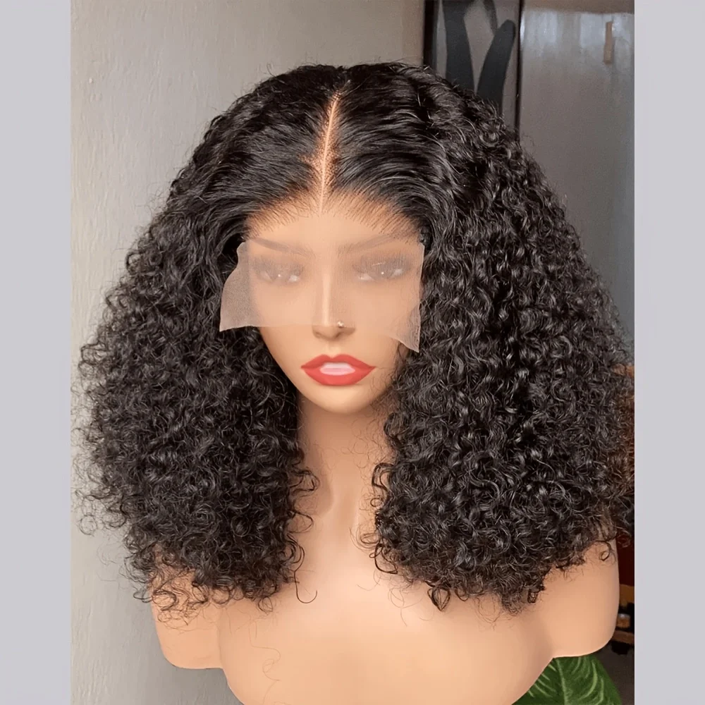 

Glueless Soft Preplucked Short Bob Free Part 180Densty Kinky Curly Synthetic 13x4Lace Front Wig For Women With Baby Hair Daily