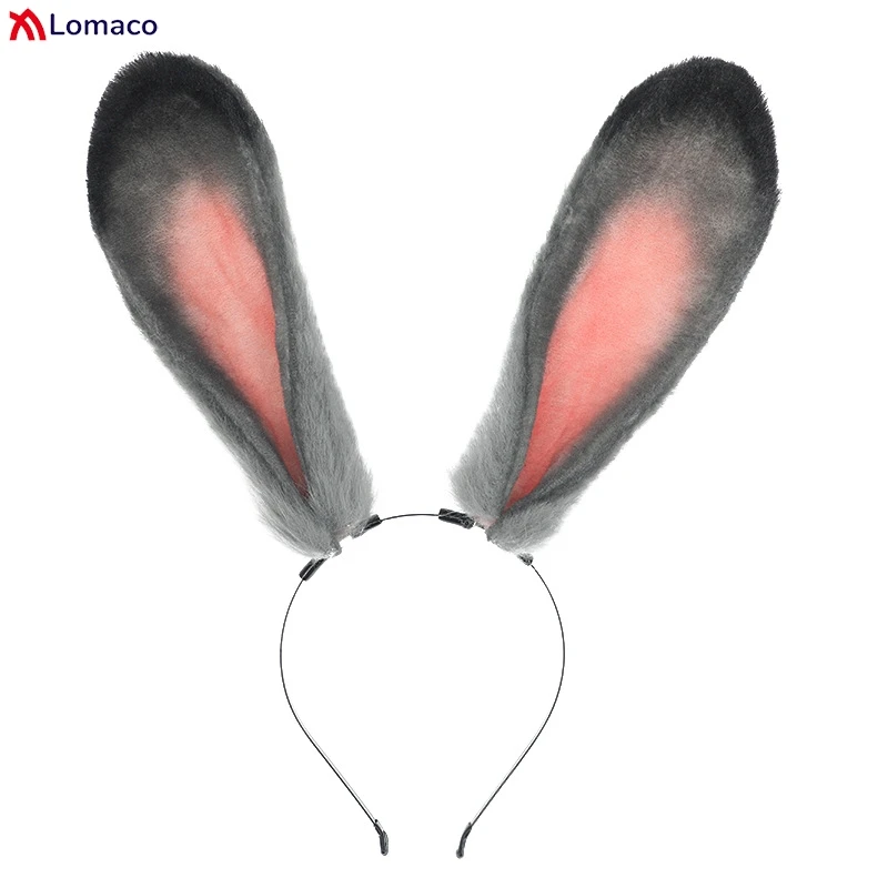 Judy Gray Rabbit Ears Hairbands Cosplay Headwear Christmas Party Plush Lolita Girl Women Long Bunny Ear Headbands Hair Accessory