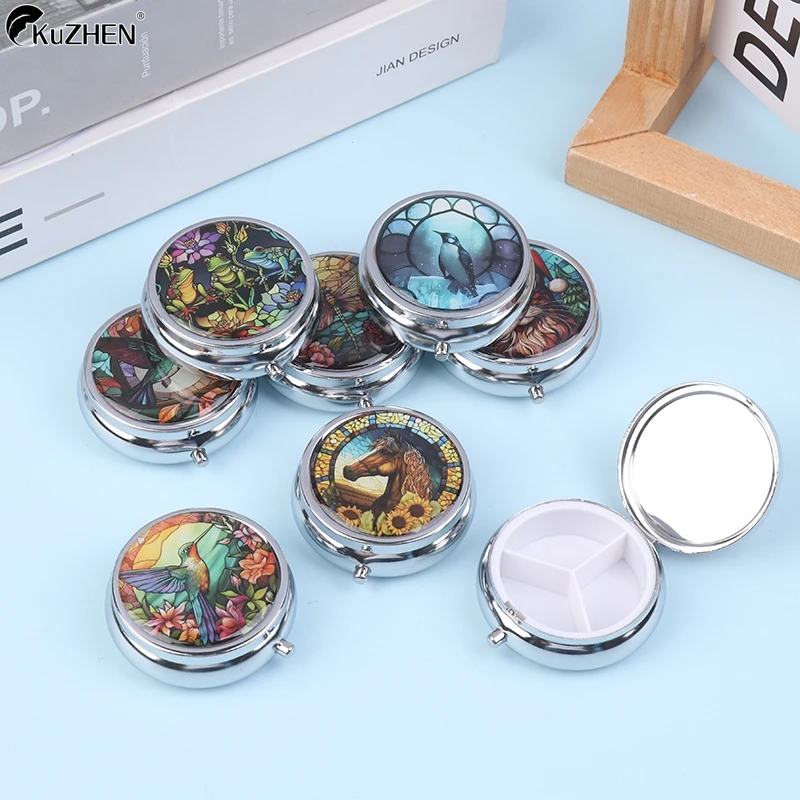 1Pc 3 Cell Metal Pill Boxes Stainless Steel Round Pill Boxes Medicine Organizer Container Medicine Case Splitters Pill Candy Box