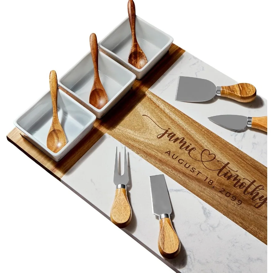 

Персонализированная доска для мясных изделий из мрамора и дерева для элегантных домашних встреч и подарков, сервировка сыра с лазерной гравировкой на заказ