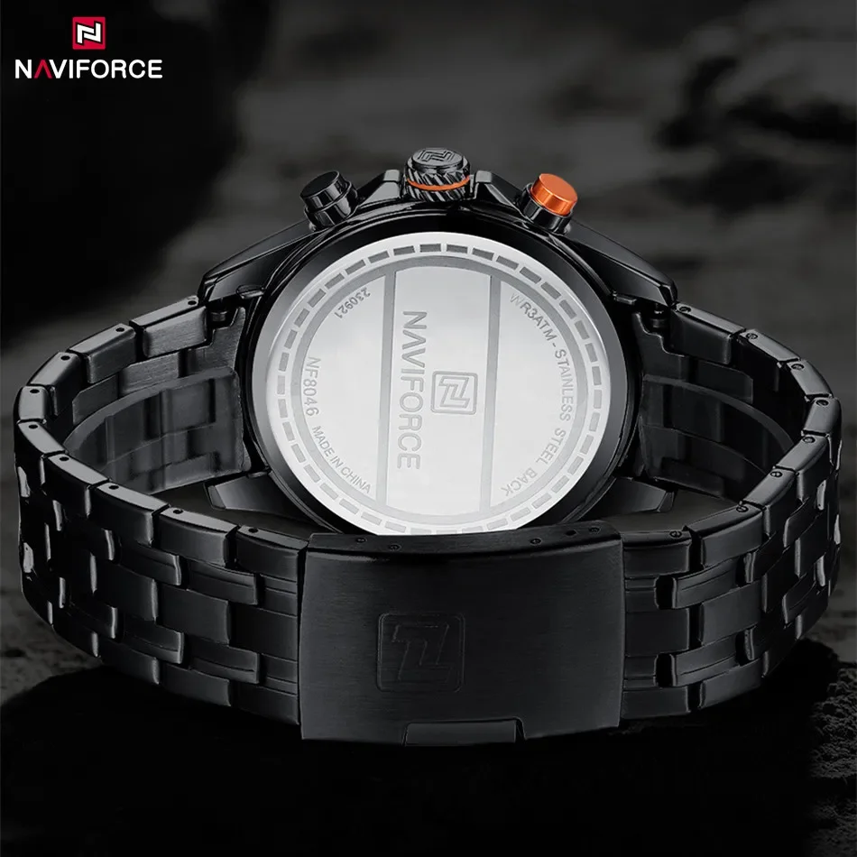 NAVIFORCE Luxury Men Watch Waterproof Luminous Sport Stainless Steel Strap Date Quartz Wristwatch Chronograph Clock Reloj Hombre