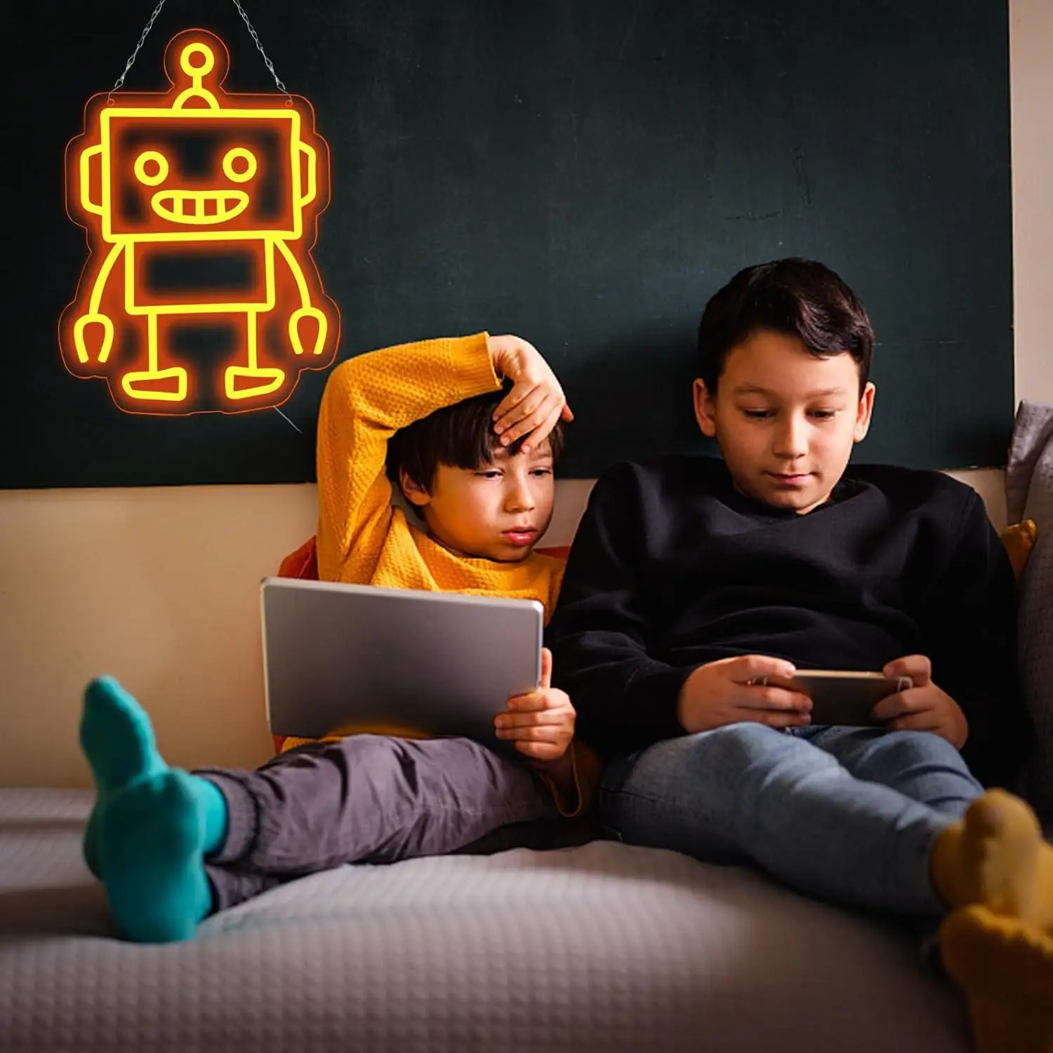 Robot Neon Signs USB Dimmable LED Neon Lights for Game Room Baby Living Room Kids Room Decoration Bedroom Accessories Kids Gifts
