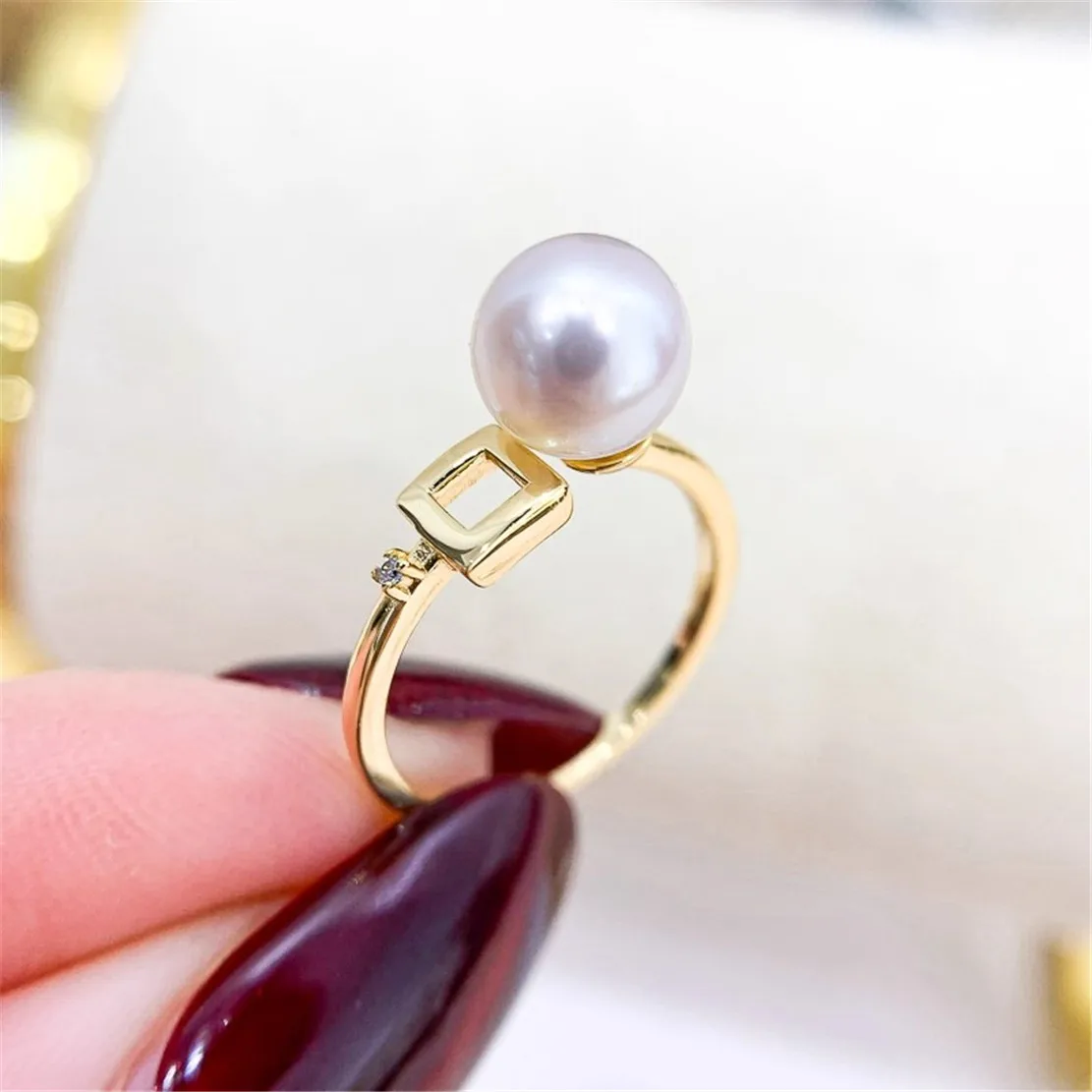 

S925 Silver Sterling Ring Inlaid Zirconia Half Hole Pearl Ring Base Resizable Design DIY Handmade Fine Jewelry Ring Accessories