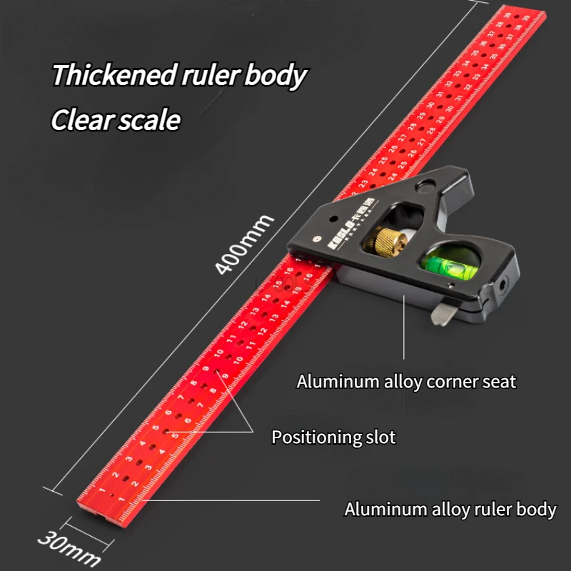 Adjustable Combination Spirit Level Ruler 30cm 40cm Angle Square Protractor Measuring Tools Set Precise Aluminum Alloy Ruler