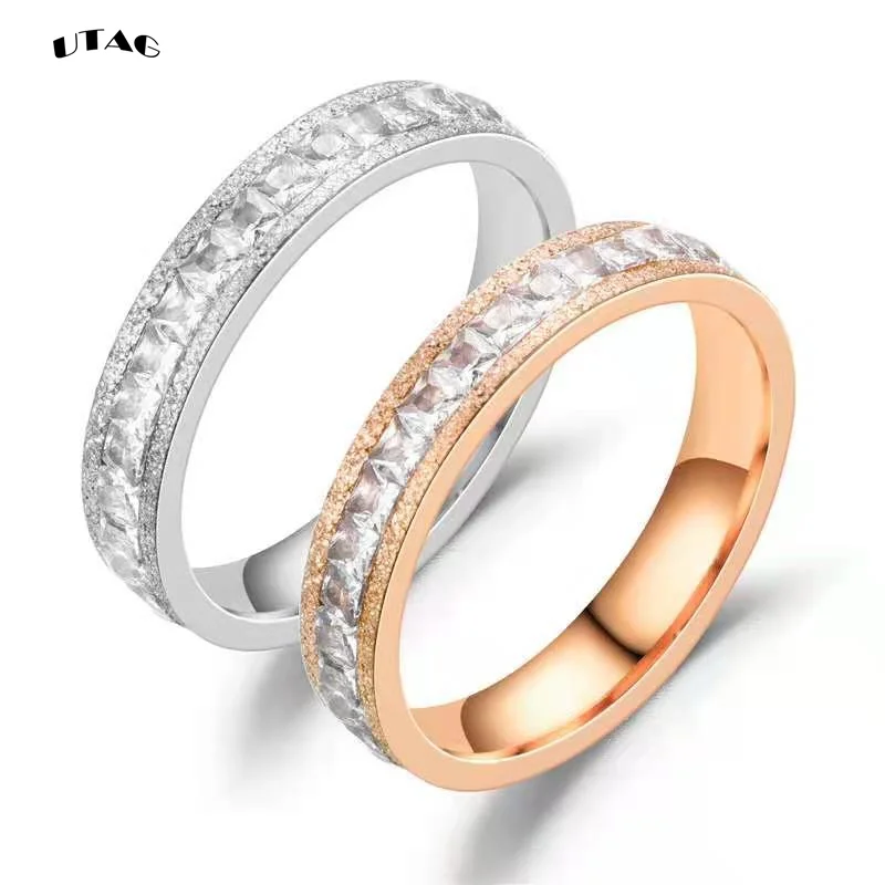 UTAG Fashion Rose Gold Stanless Steel Ring With Stone Crystal For Men Girls Women Couple In Wedding With Cross