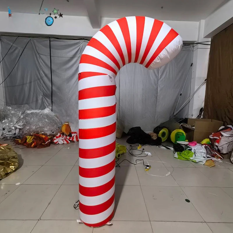 Large Inflatable Candy Cane Christmas Outdoor Holiday Decoration With Blower Accessory For Events