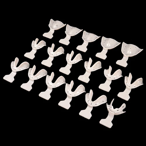 Imagen 1 del producto 17 unids/set bandejas de impresión Dental soporte para dientes Autoclavable 200 grados mandíbulas edentulosas bandejas dentales de impresión herramientas de laboratorio de dentista