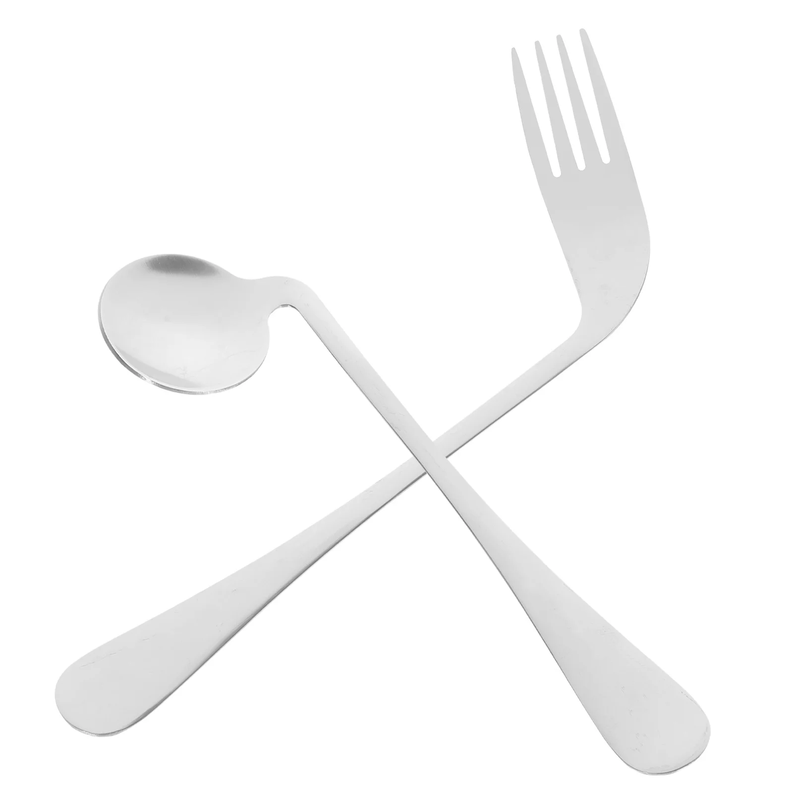 

1 Set Feeding Auxiliary Tableware Angled Stainless Steel Fork Spoon Ergonomic Lightweight Assist Eating Aid for Elderly Disabled
