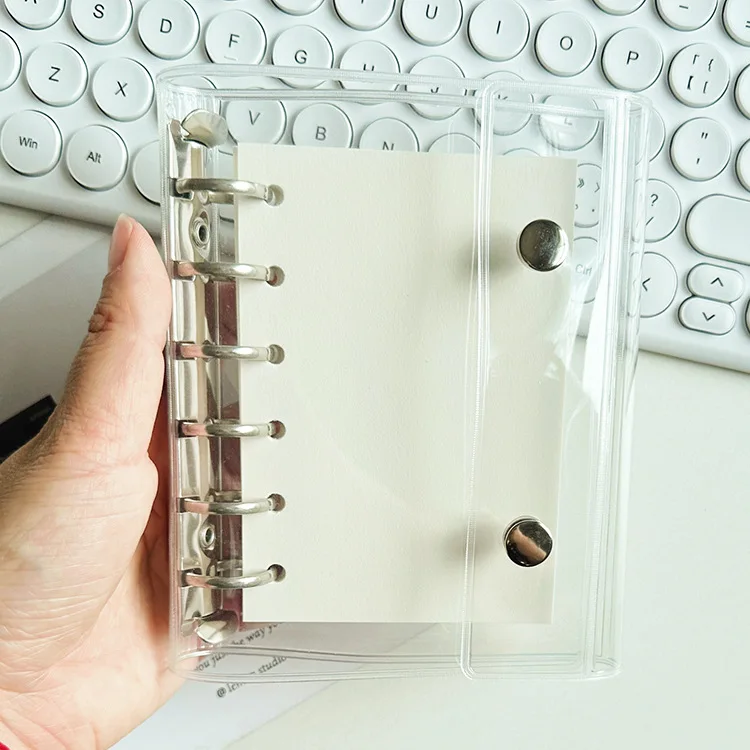 A7 Transparent 6 Hole Binder Notebook With 45sheets Grid Inner Pages Colorful Mini Loose-leaf Notebook