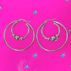 Bohemian Jewelry Stainless Steel Ball Earrings Korean Fashion Vintage Women Accessories Geometric Earrings Y2K Earrings Charm