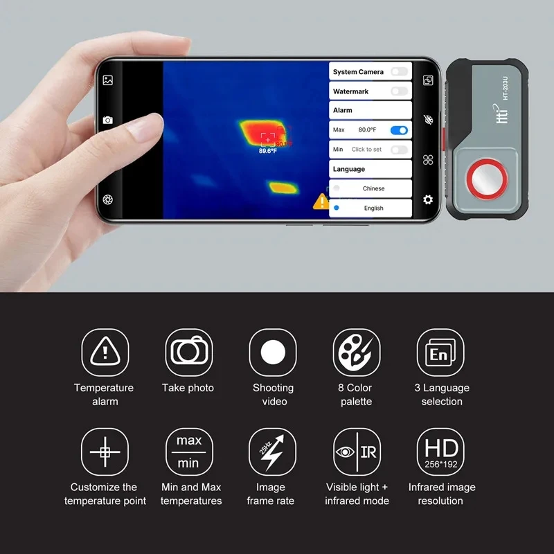 Hti Thermal Camera Android HT-203U 256x192 Infrared Thermal Imager for Phone, Panel PCB Circuit Repair Tool
