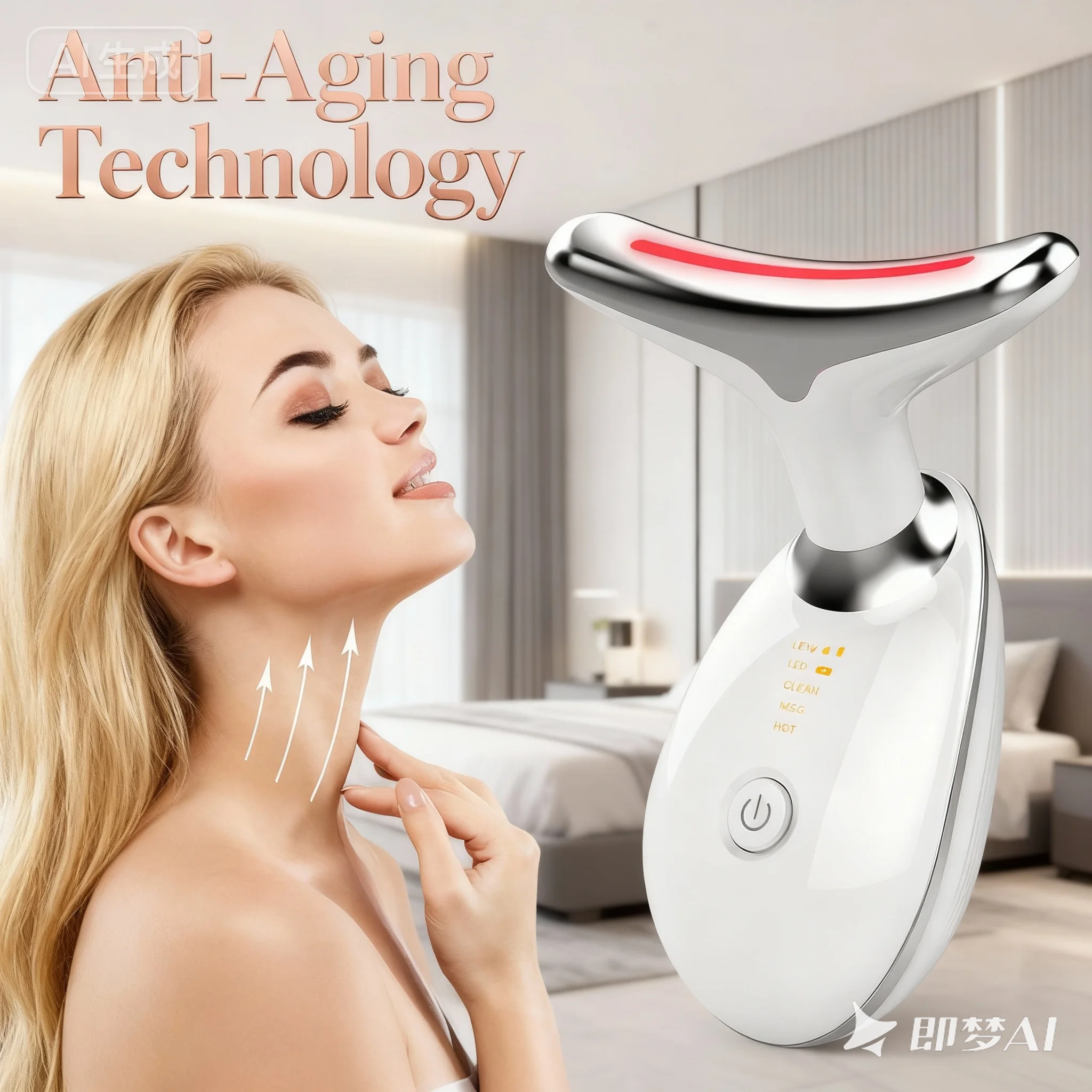 أداة نحت الوجه، مدلك الرقبة والوجه، جهاز محمول 7 في 1 للعناية اليومية بالبشرة، أبيض