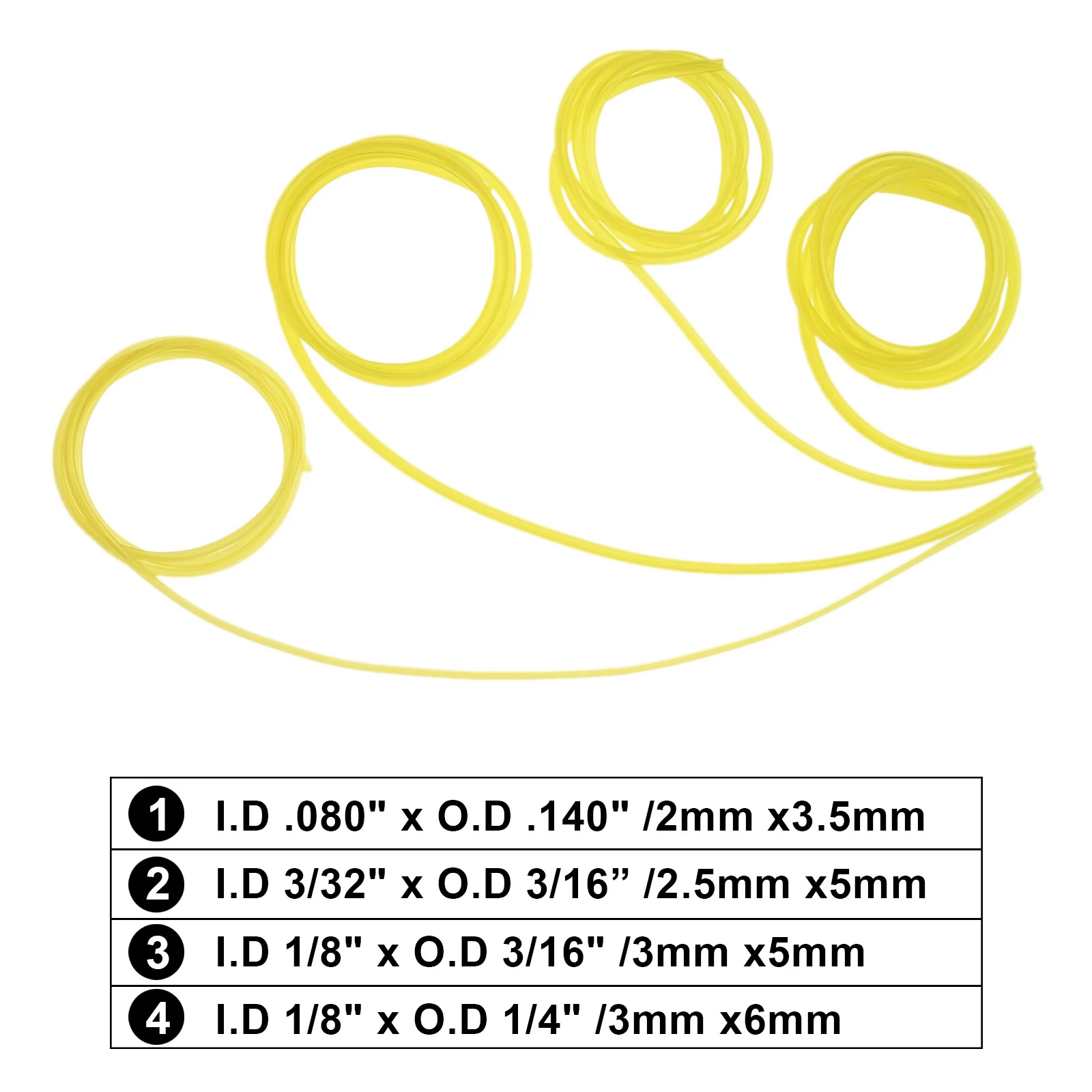 4 Pcs Fuel Gas Pipe Petrol Line Hose 4 Sizes Yellow for Ordinary 2-Stroke Small Engine Chain Saws Blowers Weeder Trimmers