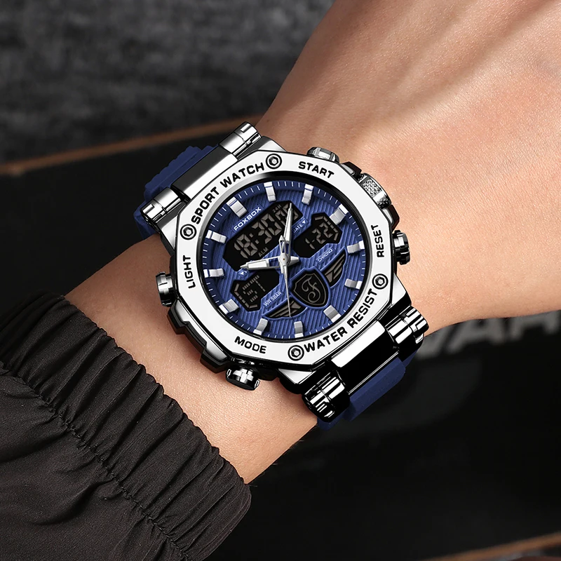 Foxbox relógios masculinos digital militar esporte quartzo moda luminosa dupla exibição cronógrafo à prova dwaterproof água relógios para homem