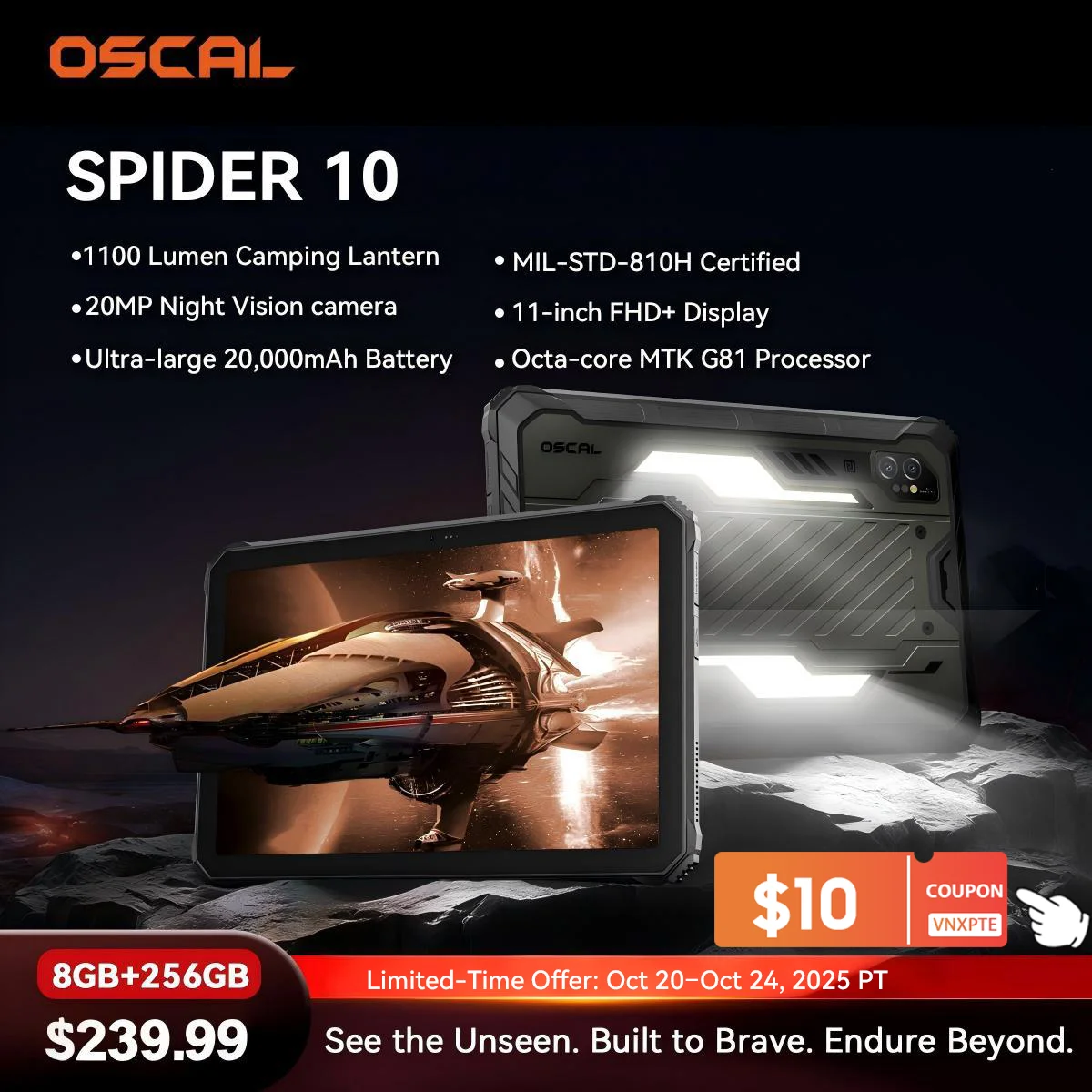 Прочный коврик Blackview OSCAL SPIDER 10, дисплей 11 дюймов FHD + IPS, 60 Гц, 8 ГБ, 256 ГБ, 20000 мАч, MediaTek Dimensity G81, планшет Android 15
