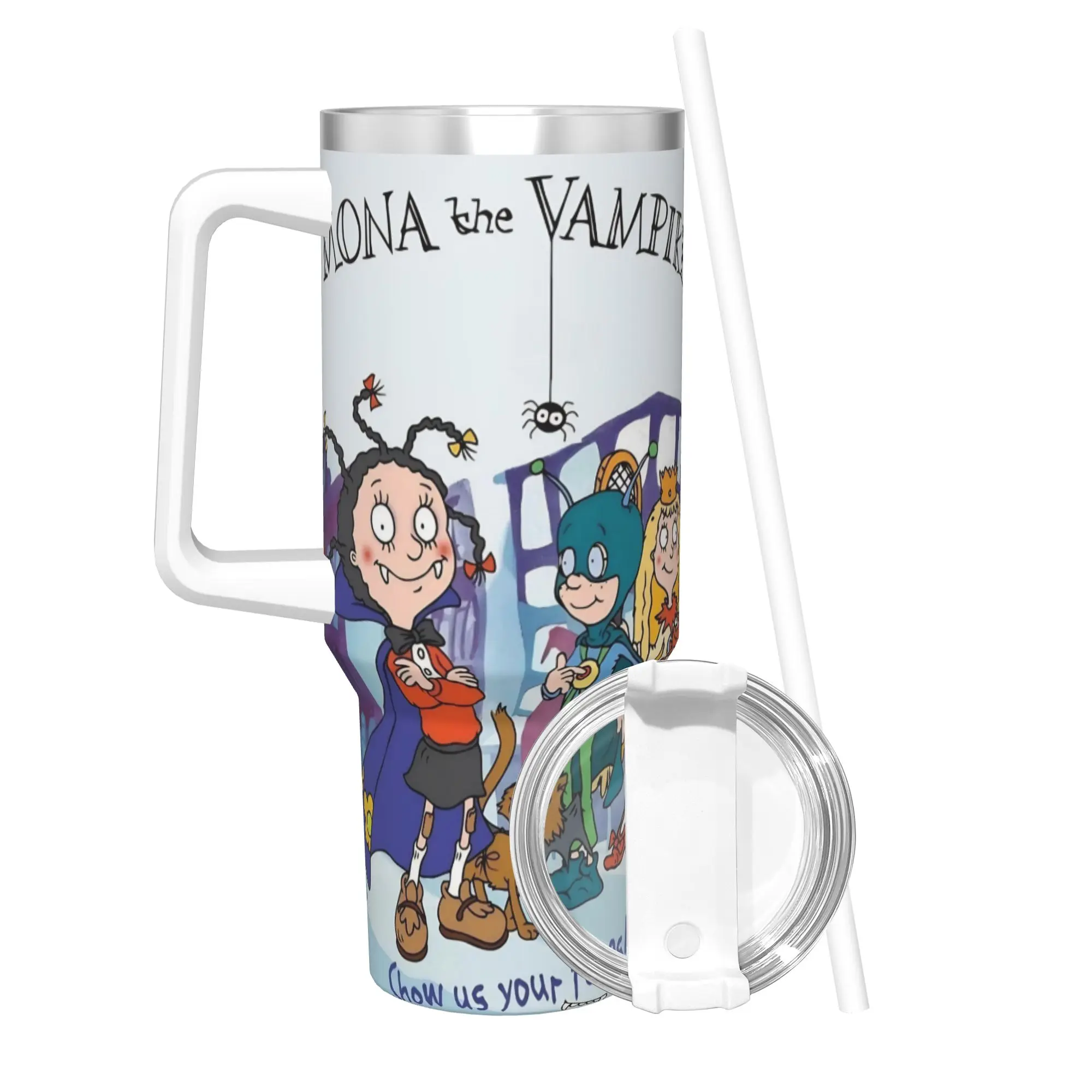 Mona The Vampire Anime Insulated Tumbler with Straws Lid  Stainless Steel Coffee Mugs Double Wall Bottle Cups 40oz
