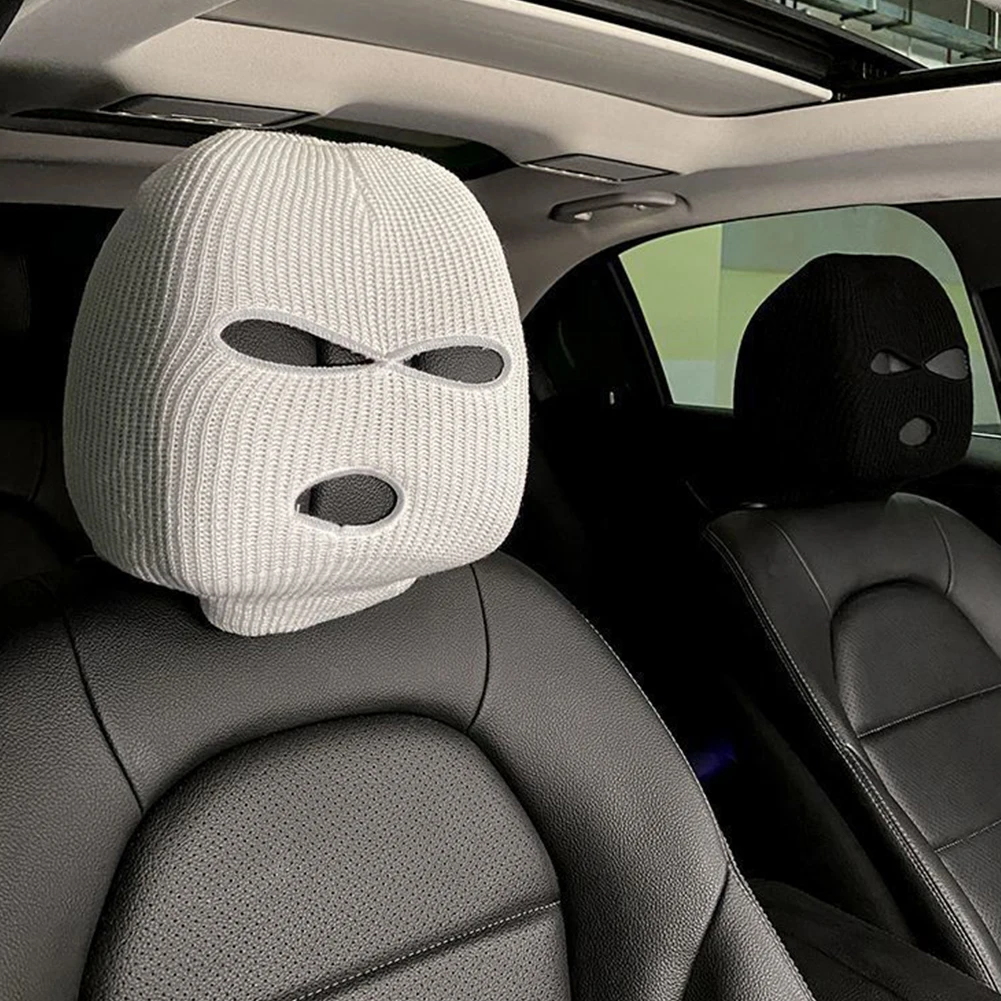 Halloween Masked Person Car Seat Cover Universal Spoof Face Car Seat Head Rest Cover Car Anti-Theft Warning Accessories