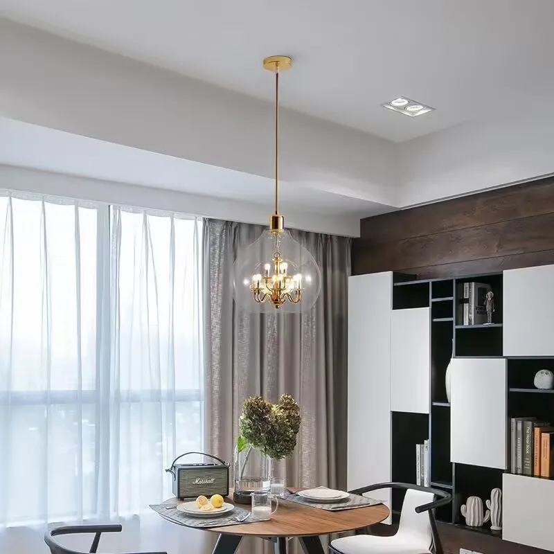 Retro small candlestick glass chandelier, modern minimalist chandelier, unique creative living room decorative lamp