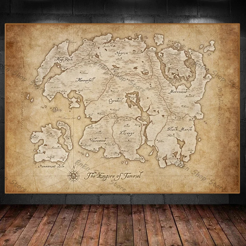 Skyrim Map Art Film Abstract Modern Canvas Painting Posters Prints Wall Art Pictures for Living Room Bedroom Home Decor Cuadros