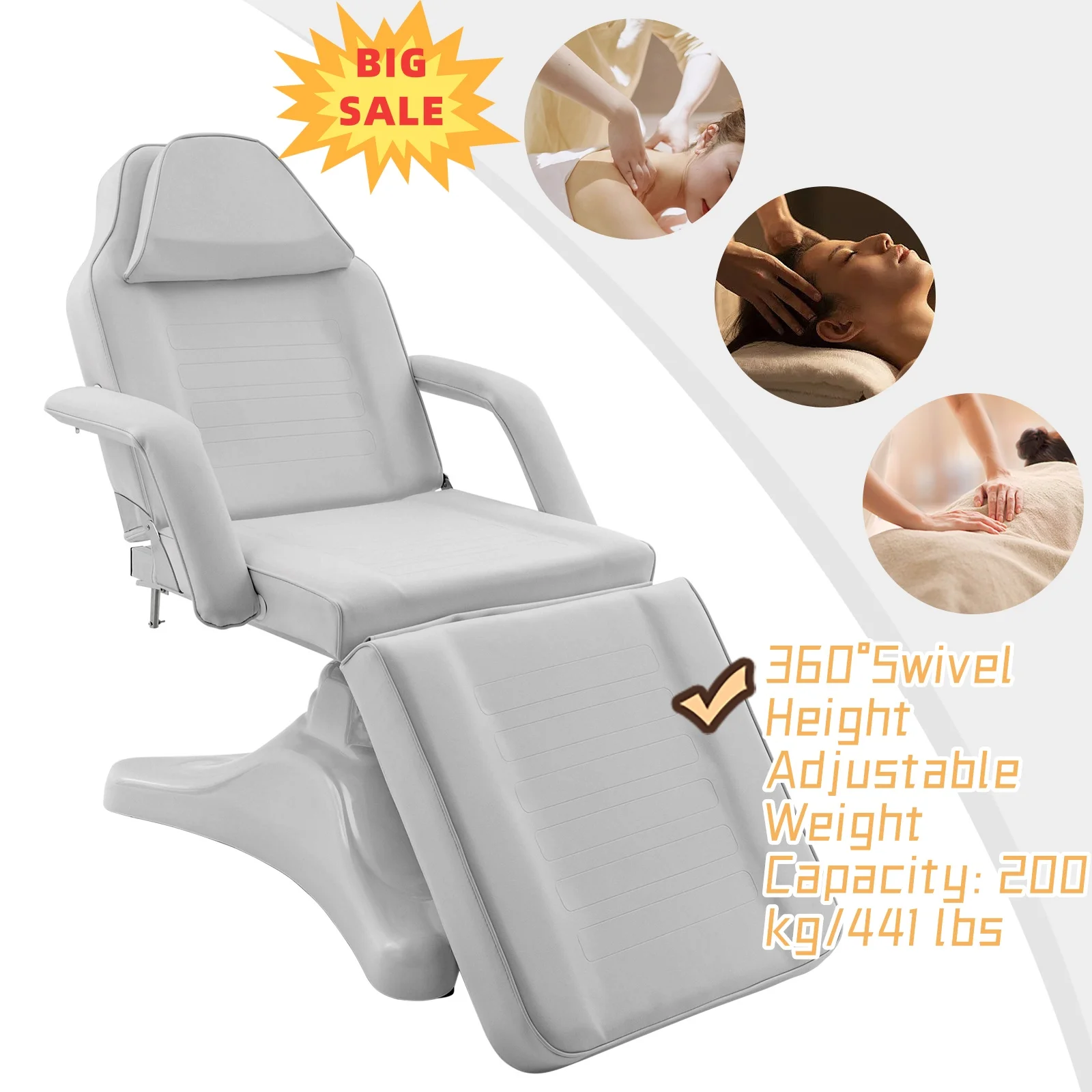 Salon Hydraulic Facial Bed 360° Rotating Adjustable Height Tattoo Chair Spa Massage Table