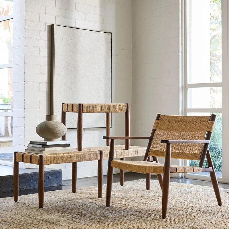 Einzelner, lässiger Designer-Sofastuhl aus gewebtem Rattan im japanischen Stil mit leisem Wind