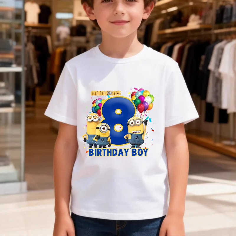 Minionses Birthday T-shirts Cartoon Anime Pattern Numbers 1-9 Printed Short Sleeve Unisex Summer Clothes Fashion Party Tee Gifts