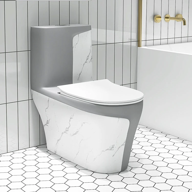 Modern Sanitary Ware Luxury Dual Flush Bathroom One Piece Grey Marble Pattern Ceramic WC Toilet image 2